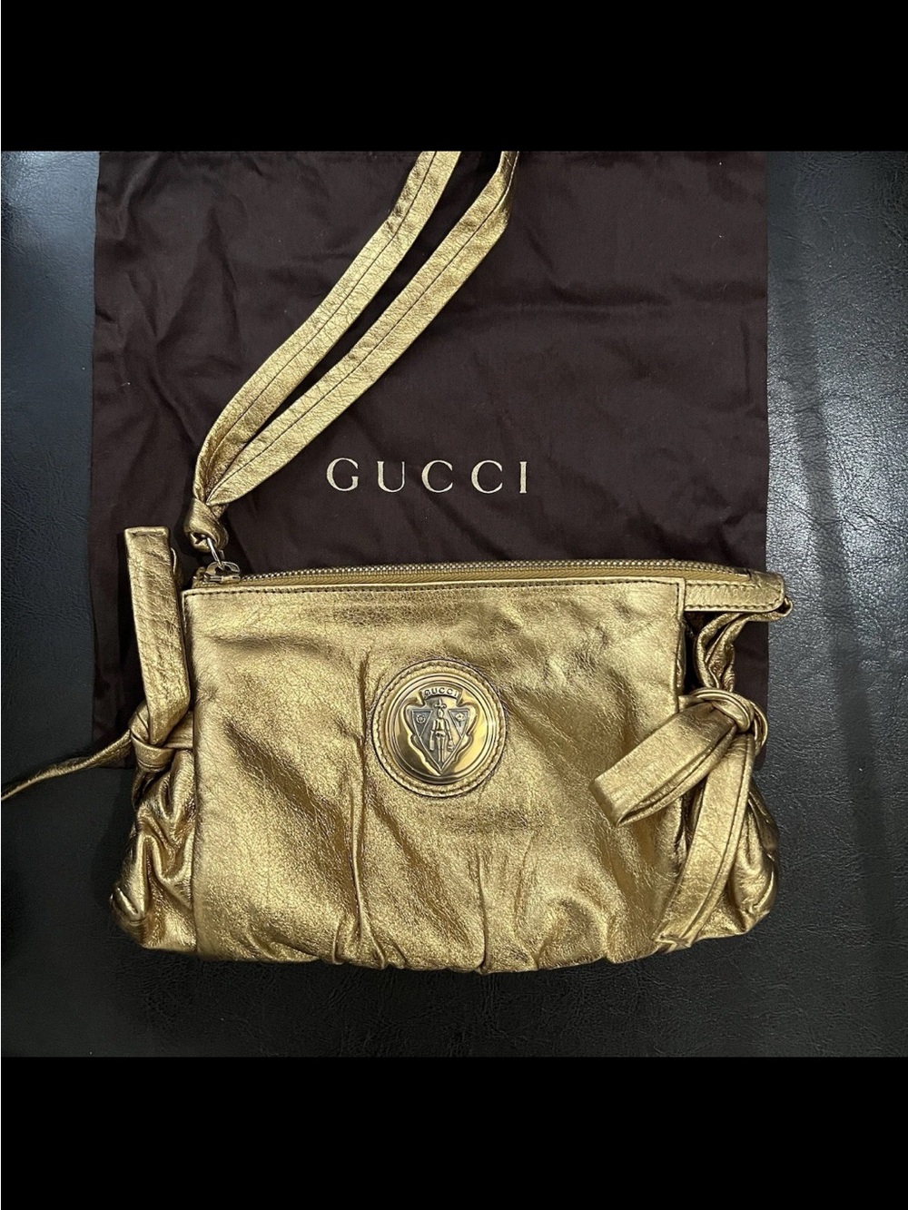 Gucci Hysteria Metallic Gold Leather Wristlet Clutch